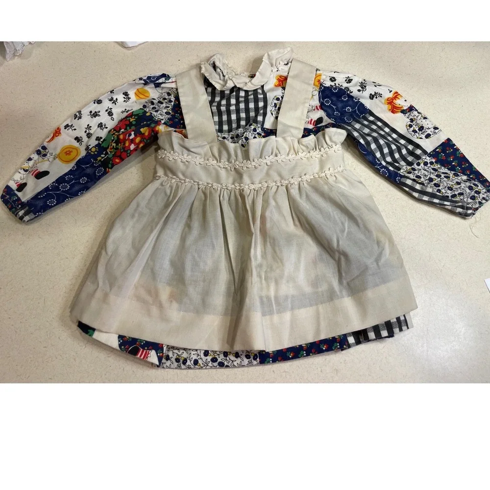 Vintage Peaches Cream Patchwork Doll Dress and Cream Pinafore Apron Set Kids‎
